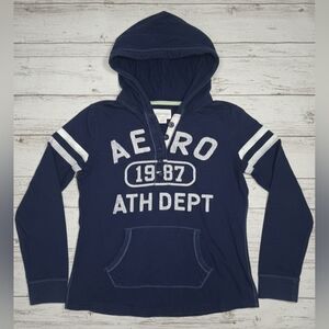 Navy Blue Aeropostale Graphic Pullover Hoodie AERO 19-87 ATH DEPT Large